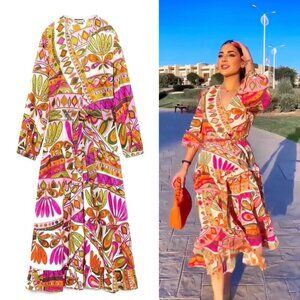 Zara Printed Midi Dress Size S 8252/254